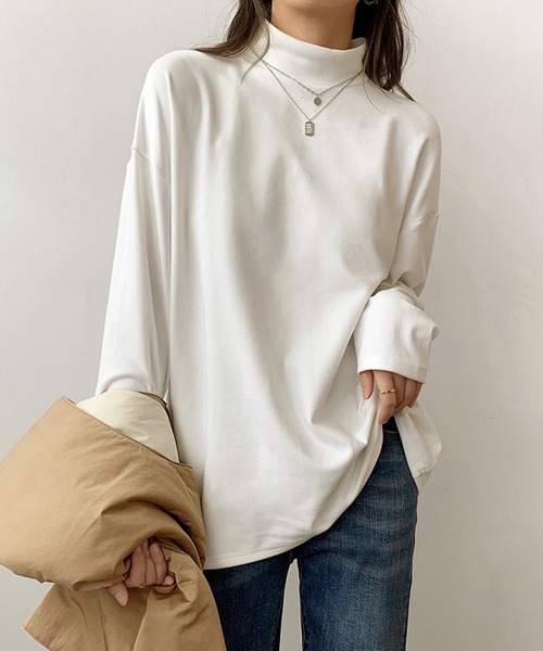 Girly Doll（ガーリードール）の「ハイネックオーバーサイズプルオーバー（Tシャツ/カットソー・レディース・ホワイト/ブラック/グレー/モカ・FREE）」の6枚目の写真