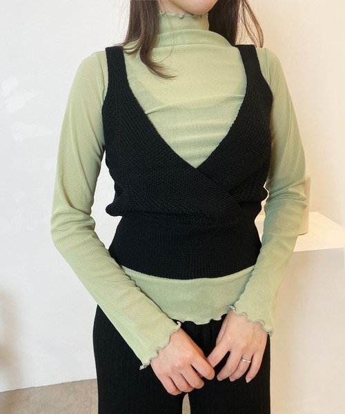 CEMONEMO（セモネモ）の「ラップ キャミ ニットビスチェ（ベスト・レディース・アイボリー/モカ/グレー/ブラック・FREE）」の2枚目の写真