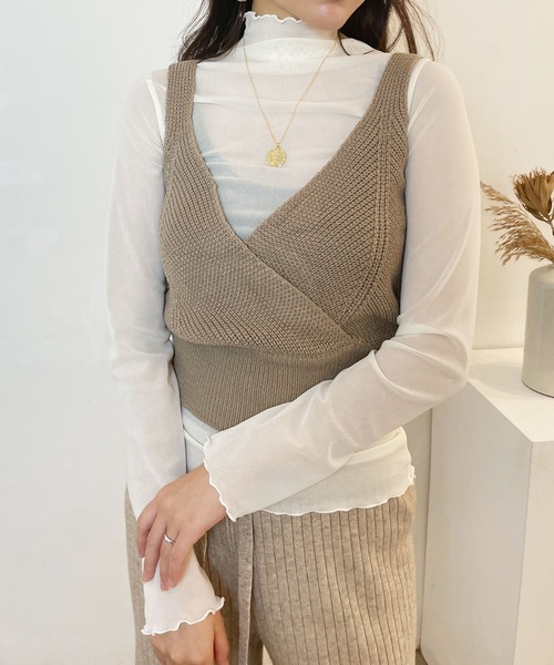 CEMONEMO（セモネモ）の「ラップ キャミ ニットビスチェ（ベスト・レディース・アイボリー/モカ/グレー/ブラック・FREE）」の4枚目の写真