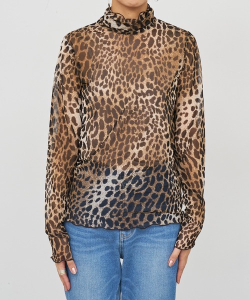 BONbazaar（ボンバザール）の「レオパードプリントハイネック（Tシャツ/カットソー・レディース・ベージュ/グレー・FREE）」の6枚目の写真