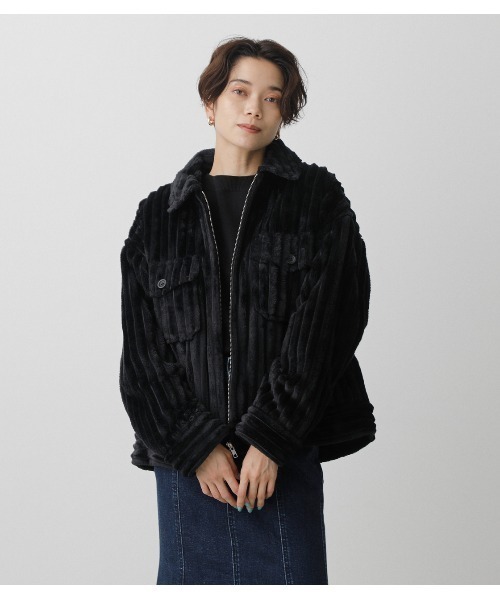AZUL by moussy(アズールバイマウジー)の「ECO FUR CPO BLOUSON/エコファーCPOブルゾン(ブルゾン・レディース・ブラック/ライトベージュ・MEDIUM/SMALL)」の6枚目の写真