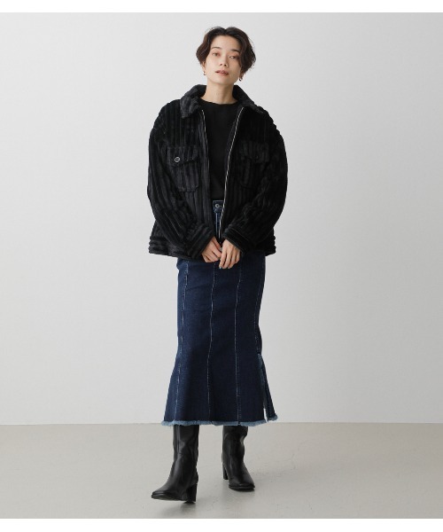 AZUL by moussy(アズールバイマウジー)の「ECO FUR CPO BLOUSON/エコファーCPOブルゾン(ブルゾン・レディース・ブラック/ライトベージュ・MEDIUM/SMALL)」の8枚目の写真