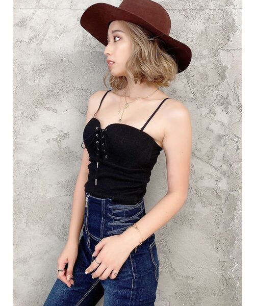 GYDA（ジェイダ）の「フロントレースアップビスチェ（キャミソール・レディース・ブラック/オフホワイト・FREE）」の11枚目の写真