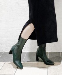 ◆サイドゴアスクエアプレートヒールミドルショートブーツ