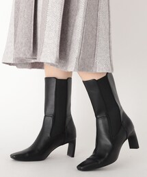 ◆サイドゴアスクエアプレートヒールミドルショートブーツ