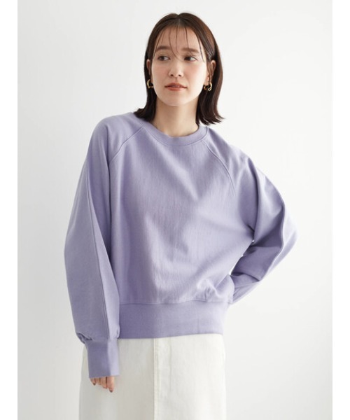 Green　Parks（グリーンパークス）の「ラグランショート丈裏毛プルオーバー＊（スウェット・レディース・ライトグレー/パープル/アイボリー/ミント・FREE）」の5枚目の写真