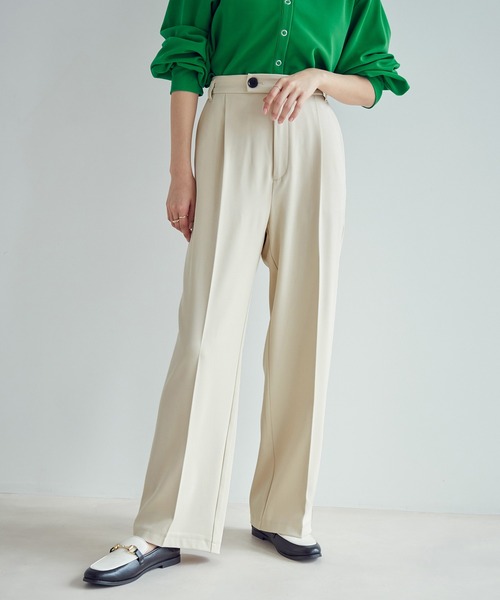 vis-`a-vis（ビサビ）の「【WEB限定】【選べるカラー!コスパ最強パンツ】セミワイドパンツ【洗濯機可】（スラックス・レディース・イエロー/ブラック/グリーン/サックスブルー/ピンク/キナリ・S/L/M/SS）」の2枚目の写真