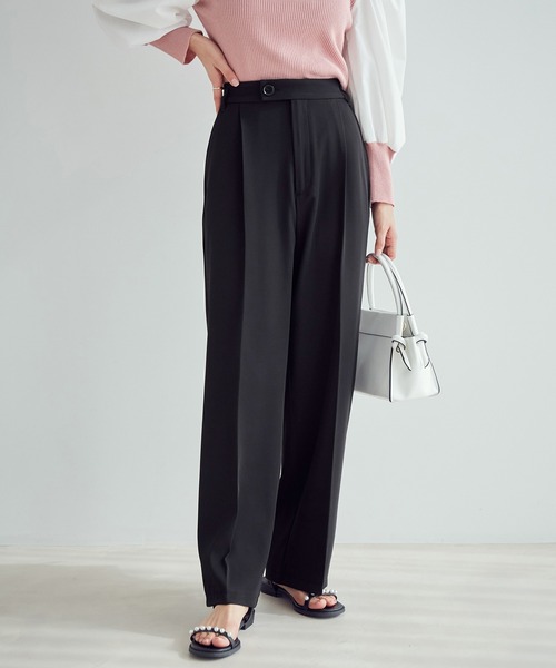 vis-`a-vis（ビサビ）の「【WEB限定】【選べるカラー!コスパ最強パンツ】セミワイドパンツ【洗濯機可】（スラックス・レディース・イエロー/ブラック/グリーン/サックスブルー/ピンク/キナリ・S/L/M/SS）」の3枚目の写真