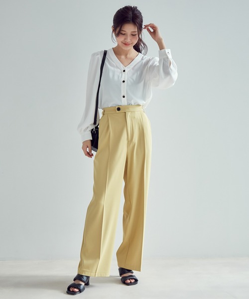 vis-`a-vis（ビサビ）の「【WEB限定】【選べるカラー!コスパ最強パンツ】セミワイドパンツ【洗濯機可】（スラックス・レディース・イエロー/ブラック/グリーン/サックスブルー/ピンク/キナリ・S/L/M/SS）」の7枚目の写真