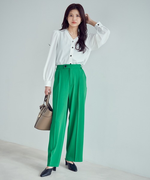 vis-`a-vis（ビサビ）の「【WEB限定】【選べるカラー!コスパ最強パンツ】セミワイドパンツ【洗濯機可】（スラックス・レディース・イエロー/ブラック/グリーン/サックスブルー/ピンク/キナリ・S/L/M/SS）」の8枚目の写真