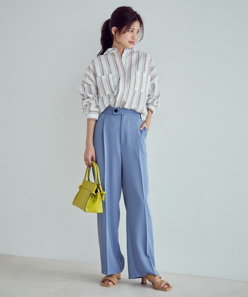 vis-`a-vis（ビサビ）の「【WEB限定】【選べるカラー!コスパ最強パンツ】セミワイドパンツ【洗濯機可】（スラックス・レディース・イエロー/ブラック/グリーン/サックスブルー/ピンク/キナリ・S/L/M/SS）」の9枚目の写真