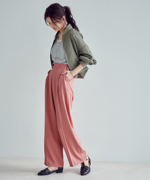 vis-`a-vis（ビサビ）の「【WEB限定】【選べるカラー!コスパ最強パンツ】セミワイドパンツ【洗濯機可】（スラックス・レディース・イエロー/ブラック/グリーン/サックスブルー/ピンク/キナリ・S/L/M/SS）」の12枚目の写真