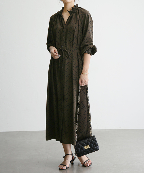 ラトータリテ★ドットシャーリングワンピース[カーキ] La TOTALITE（ラトータリテ）の「ドットシャーリングワンピース