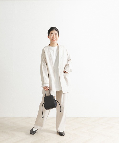 FORK&SPOON(フォークアンドスプーン)の「FORK&SPOON コットンリネンカラーレスジャケット(ノーカラージャケット・レディース・ナチュラル/チェック・ONE)」の3枚目の写真