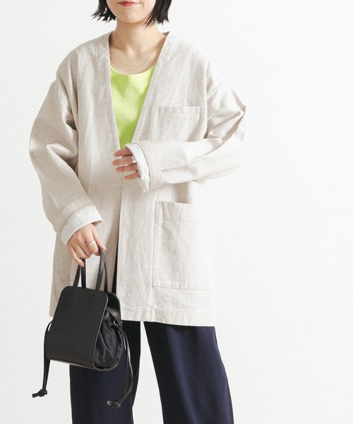 FORK&SPOON(フォークアンドスプーン)の「FORK&SPOON コットンリネンカラーレスジャケット(ノーカラージャケット・レディース・ナチュラル/チェック・ONE)」の17枚目の写真