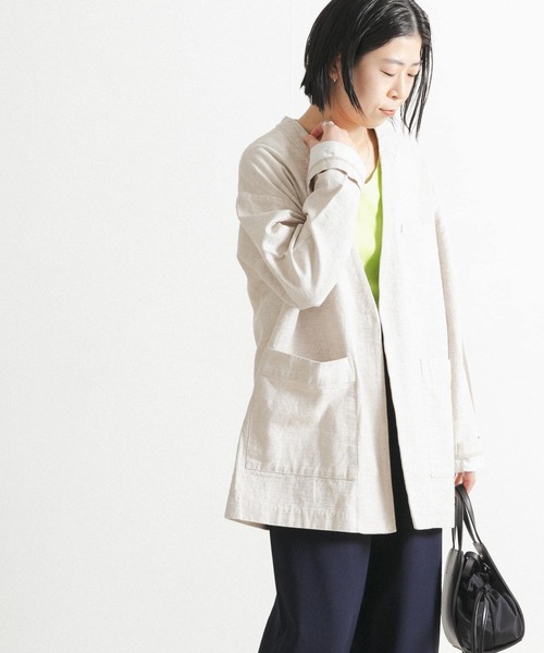 FORK&SPOON(フォークアンドスプーン)の「FORK&SPOON コットンリネンカラーレスジャケット(ノーカラージャケット・レディース・ナチュラル/チェック・ONE)」の10枚目の写真