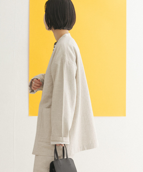 FORK&SPOON(フォークアンドスプーン)の「FORK&SPOON コットンリネンカラーレスジャケット(ノーカラージャケット・レディース・ナチュラル/チェック・ONE)」の14枚目の写真