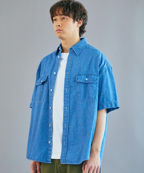 WEGO（ウィゴー）の「WEGO/デニムBIG半袖シャツ（シャツ/ブラウス・メンズ・ライトインディゴブルー・LARGE/MEDIUM/SMALL）」の4枚目の写真
