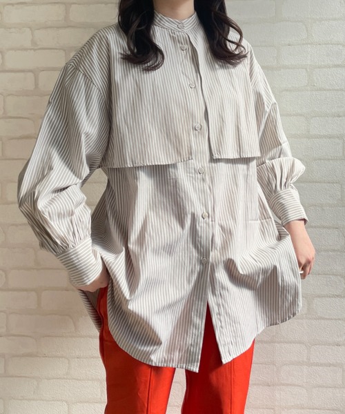 Chiaro（キアロ）の「ストライプケープシャツ（シャツ/ブラウス・レディース・ベージュ/ブルー/ネイビー/オレンジ・FREE）」の2枚目の写真