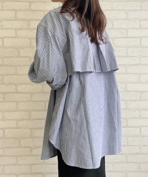 Chiaro（キアロ）の「ストライプケープシャツ（シャツ/ブラウス・レディース・ベージュ/ブルー/ネイビー/オレンジ・FREE）」の3枚目の写真