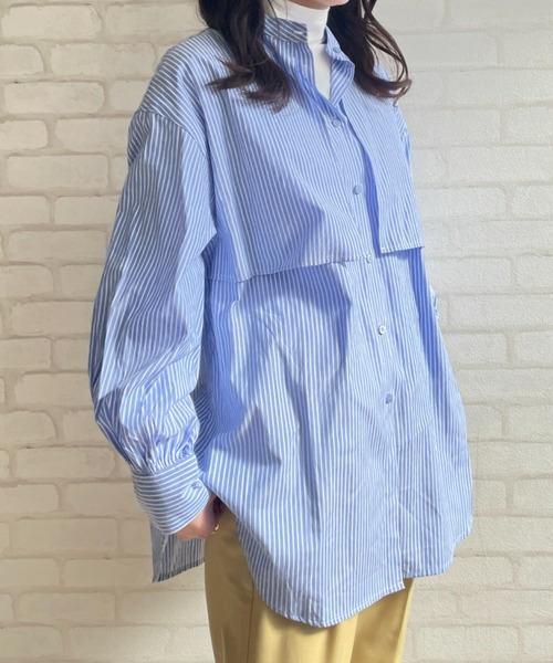 Chiaro（キアロ）の「ストライプケープシャツ（シャツ/ブラウス・レディース・ベージュ/ブルー/ネイビー/オレンジ・FREE）」の4枚目の写真