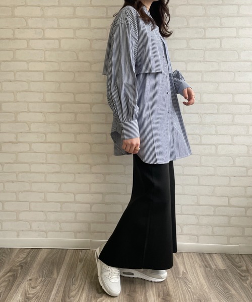 Chiaro（キアロ）の「ストライプケープシャツ（シャツ/ブラウス・レディース・ベージュ/ブルー/ネイビー/オレンジ・FREE）」の9枚目の写真