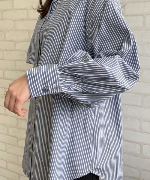 Chiaro（キアロ）の「ストライプケープシャツ（シャツ/ブラウス・レディース・ベージュ/ブルー/ネイビー/オレンジ・FREE）」の14枚目の写真