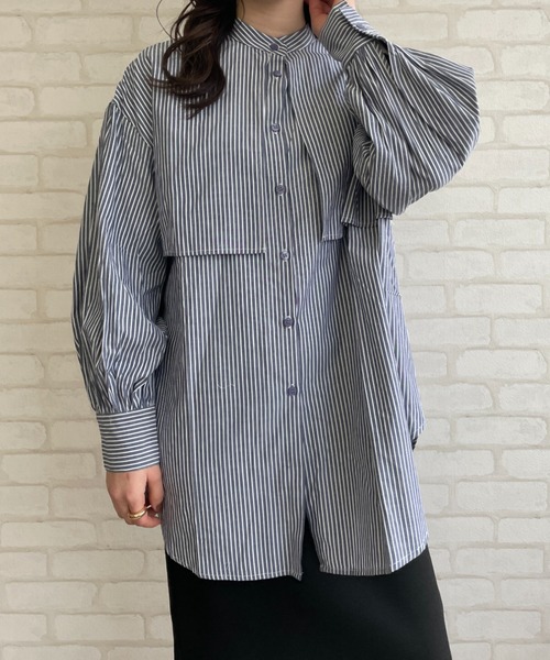 Chiaro（キアロ）の「ストライプケープシャツ（シャツ/ブラウス・レディース・ベージュ/ブルー/ネイビー/オレンジ・FREE）」の7枚目の写真