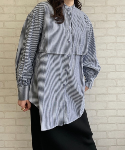 Chiaro（キアロ）の「ストライプケープシャツ（シャツ/ブラウス・レディース・ベージュ/ブルー/ネイビー/オレンジ・FREE）」の10枚目の写真