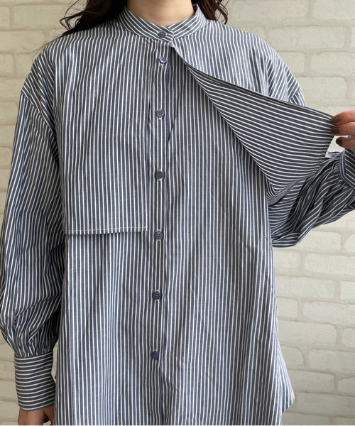 Chiaro（キアロ）の「ストライプケープシャツ（シャツ/ブラウス・レディース・ベージュ/ブルー/ネイビー/オレンジ・FREE）」の13枚目の写真