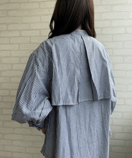 Chiaro（キアロ）の「ストライプケープシャツ（シャツ/ブラウス・レディース・ベージュ/ブルー/ネイビー/オレンジ・FREE）」の15枚目の写真