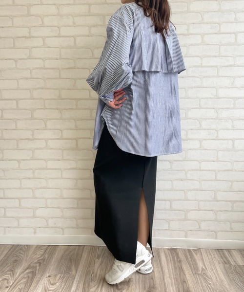 Chiaro（キアロ）の「ストライプケープシャツ（シャツ/ブラウス・レディース・ベージュ/ブルー/ネイビー/オレンジ・FREE）」の11枚目の写真