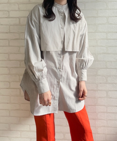 Chiaro（キアロ）の「ストライプケープシャツ（シャツ/ブラウス・レディース・ベージュ/ブルー/ネイビー/オレンジ・FREE）」の22枚目の写真