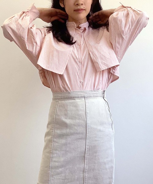 Chiaro（キアロ）の「ストライプケープシャツ（シャツ/ブラウス・レディース・ベージュ/ブルー/ネイビー/オレンジ・FREE）」の20枚目の写真