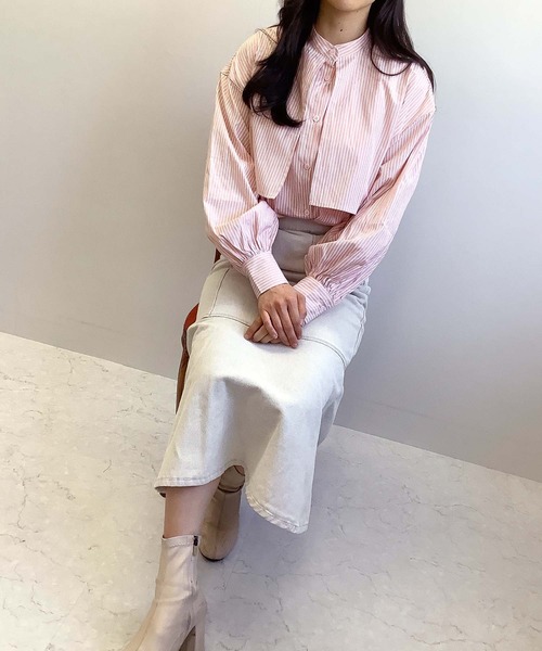 Chiaro（キアロ）の「ストライプケープシャツ（シャツ/ブラウス・レディース・ベージュ/ブルー/ネイビー/オレンジ・FREE）」の19枚目の写真