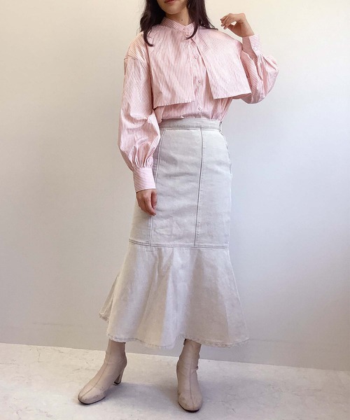 Chiaro（キアロ）の「ストライプケープシャツ（シャツ/ブラウス・レディース・ベージュ/ブルー/ネイビー/オレンジ・FREE）」の18枚目の写真