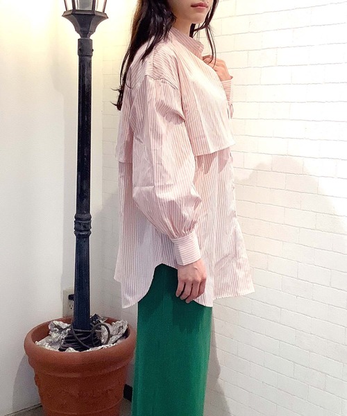 Chiaro（キアロ）の「ストライプケープシャツ（シャツ/ブラウス・レディース・ベージュ/ブルー/ネイビー/オレンジ・FREE）」の16枚目の写真