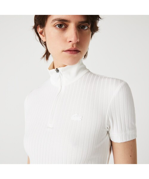 LACOSTE（ラコステ）の「スタンドカラージップポロシャツ（ポロシャツ・レディース・ホワイト/ロイヤルブルー・40/38/36/34）」の2枚目の写真