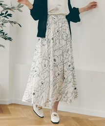 Lamoa | Lamoa/モノトーン フラワー デザイン フレア スカート(スカート)