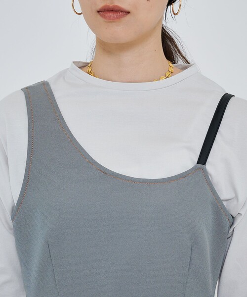 CITY TOKYO（シティトウキョウ）の「カラーステッチキャミワンピ（ワンピース・レディース・ベージュ/グレー・FREE）」の12枚目の写真