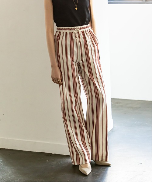 ノーブル　ストライプ　パンツ 洗える】ストライプツイルストレッチスラックスパンツ