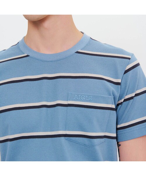 AIGLE(エーグル)の「MIJ マルチボーダー ポケット 半袖Tシャツ(Tシャツ/カットソー・メンズ・ホワイト/ライトブルー/ダークネイビー・M/S/L/LL)」の8枚目の写真