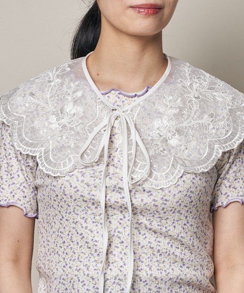 paravion(パラビオン)の「K/シースルー刺しゅう付け衿(付け襟・レディース・ホワイト・ONESIZE)」の1枚目の写真