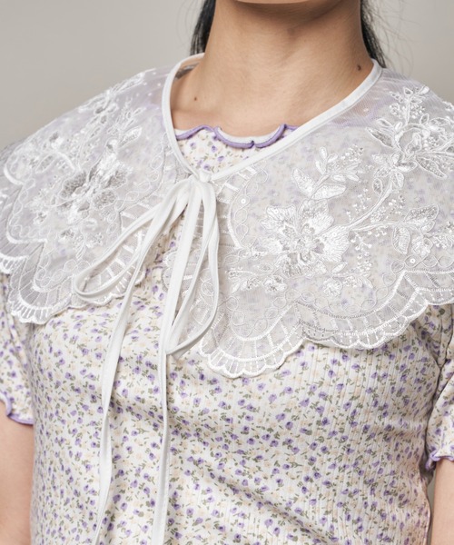 paravion(パラビオン)の「K/シースルー刺しゅう付け衿(付け襟・レディース・ホワイト・ONESIZE)」の3枚目の写真