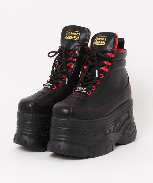 YOSUKE（ヨースケ）の「「YOSUKE/ヨースケ」メンズ厚底レースアップハイカットスニーカー（スニーカー・メンズ・ブラック/ブラック×レッド/ホワイト系その他2/ブラック系その他・26/27/28）」の4枚目の写真