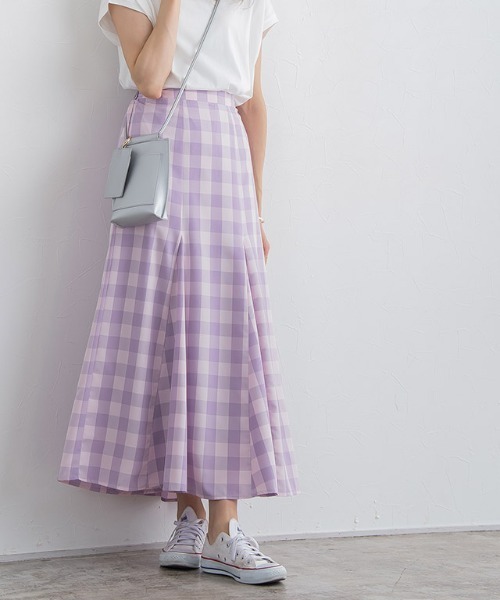 Pierrot（ピエロ）の「チェックマーメイドスカート（スカート・レディース・イエロー/ラベンダー/ブラック・L/M）」の2枚目の写真