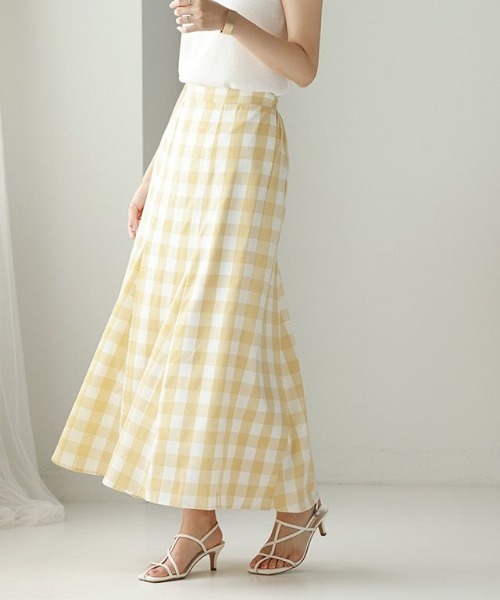 Pierrot（ピエロ）の「チェックマーメイドスカート（スカート・レディース・イエロー/ラベンダー/ブラック・L/M）」の3枚目の写真