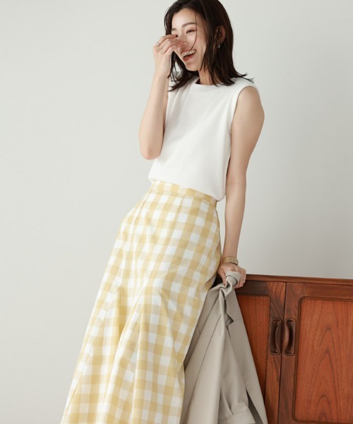 Pierrot（ピエロ）の「チェックマーメイドスカート（スカート・レディース・イエロー/ラベンダー/ブラック・L/M）」の10枚目の写真
