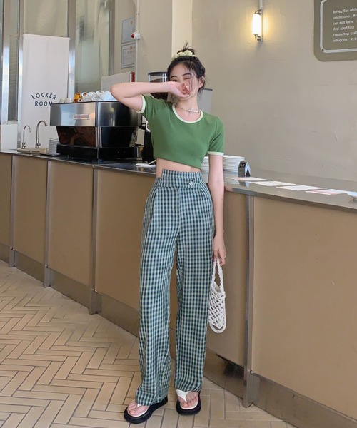 Jewelobe(ジュエローブ)の「変形ウエストセミワイドチェックパンツ(スラックス・レディース・ブラウン/グリーン・S/M)」の16枚目の写真