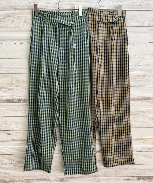 Jewelobe(ジュエローブ)の「変形ウエストセミワイドチェックパンツ(スラックス・レディース・ブラウン/グリーン・S/M)」の20枚目の写真